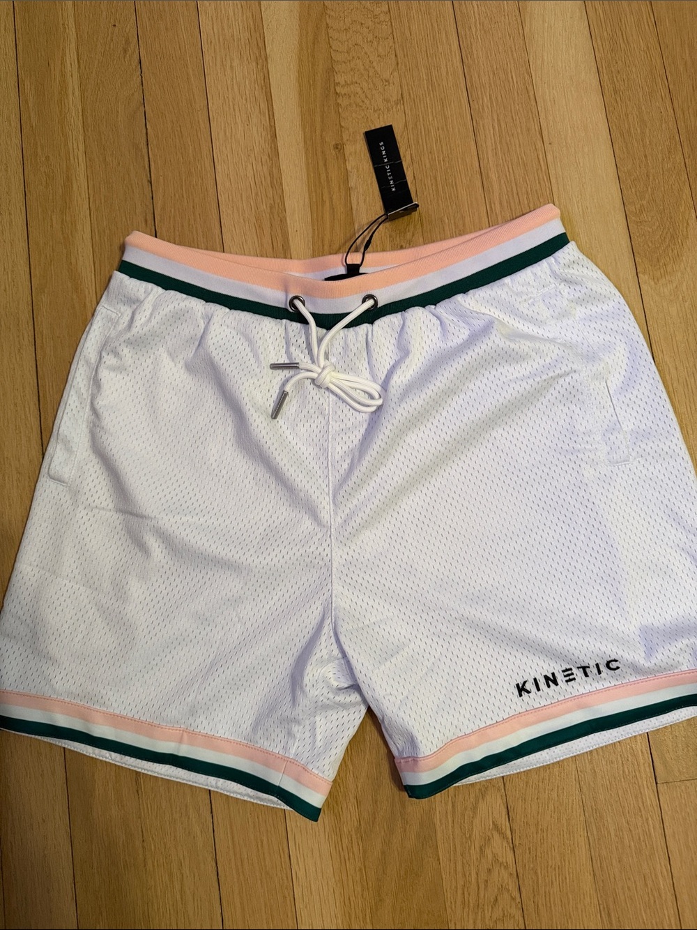 NWT KINETIC Men’s ACTIVE Mesh Shorts with Pink & Green Trim